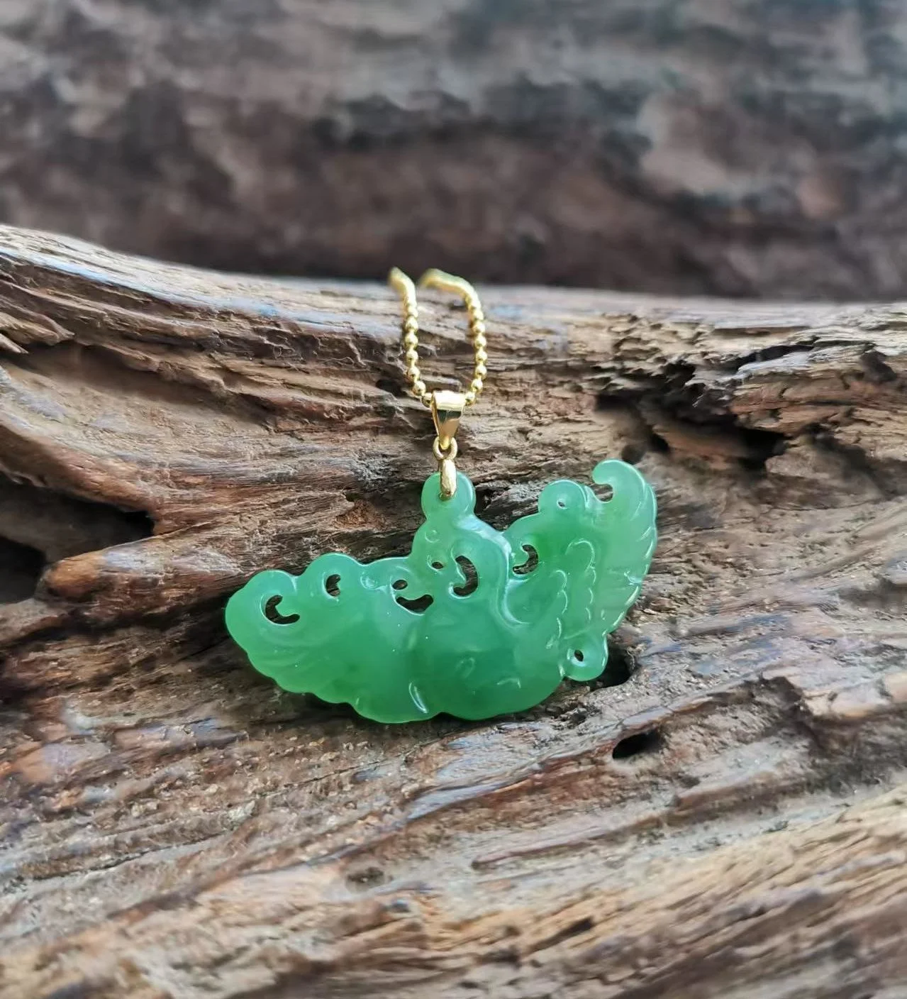 Phoenix pendant in flawless apple green jade — Jade Fiend